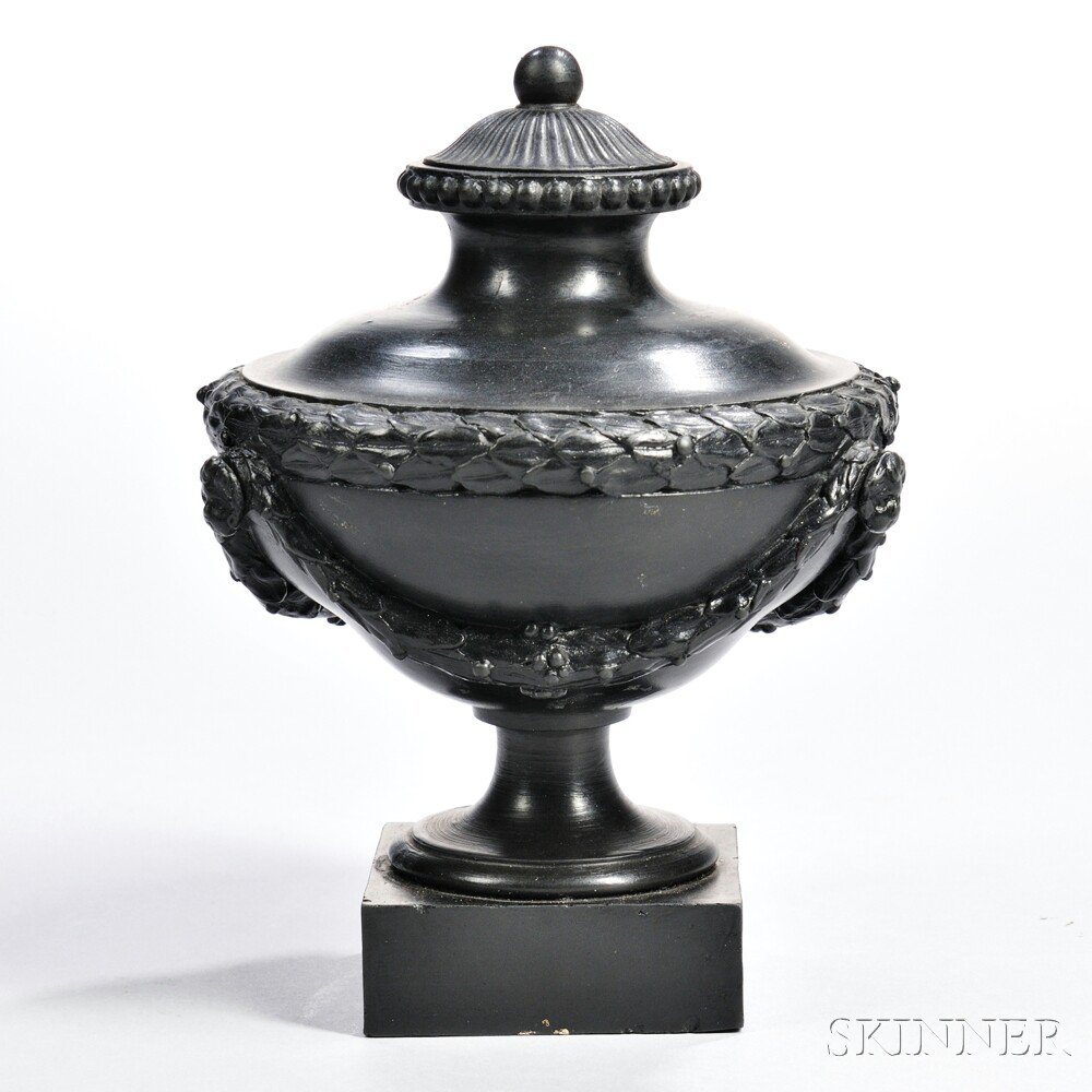 Appraisal: Wedgwood Bentley Black Basalt Vase and Cover England c squat