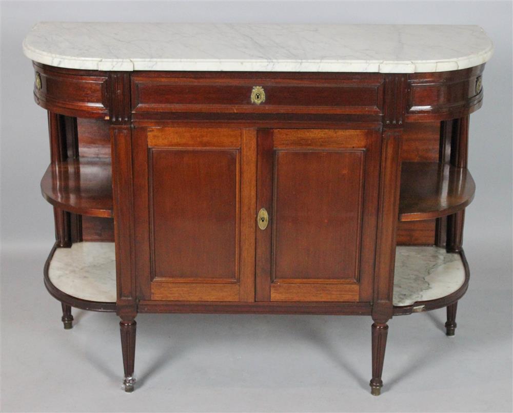 Appraisal: LOUIS XVI STYLE MAHOGANY CONSOLE DESSERTE TH CENTURY the D-shaped