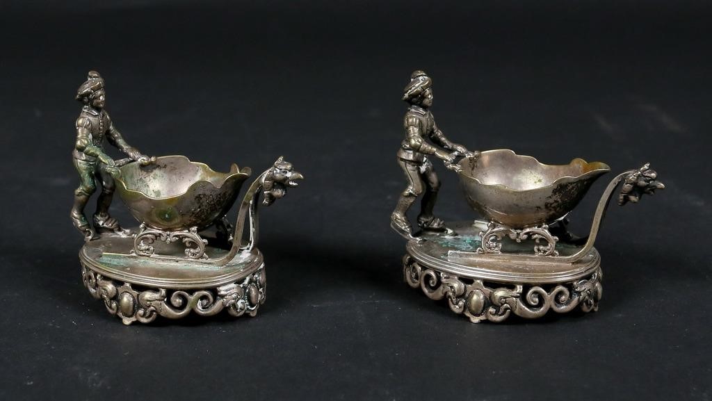 Appraisal: Pair Continental silver figural salts With illegible hallmarks and marker's