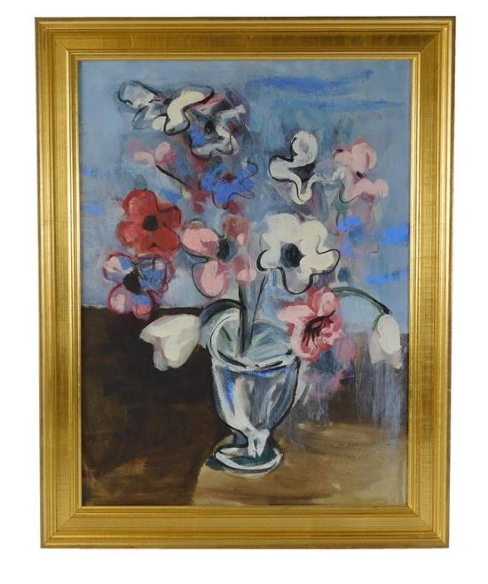 Appraisal: Modern style floral still life oil on canvas unsigned depicts