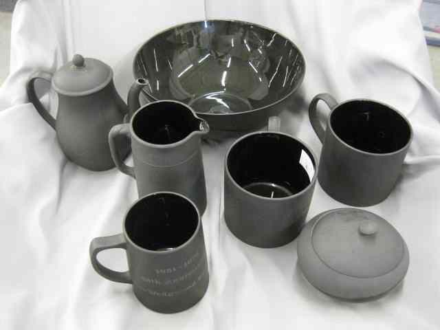 Appraisal: pcs Wedgwood Basalt Pottery including coffeepot pitcher salad bowl mugs