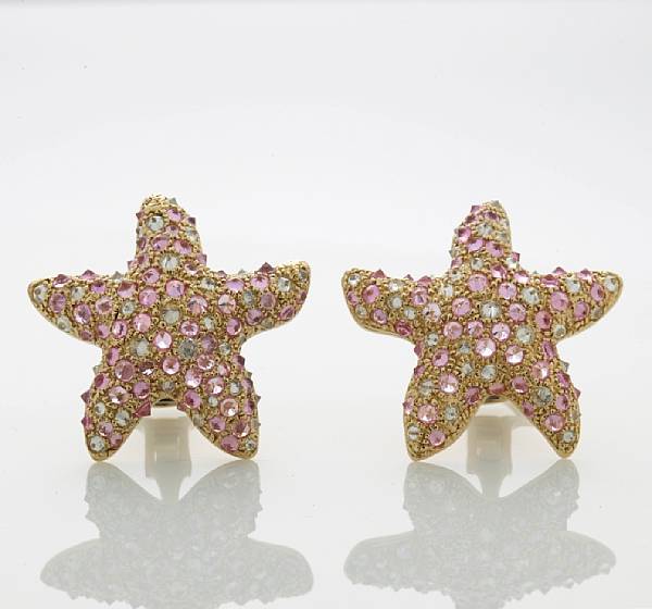 Appraisal: A pair of pink sapphire and diamond starfish clip-earrings Nardi