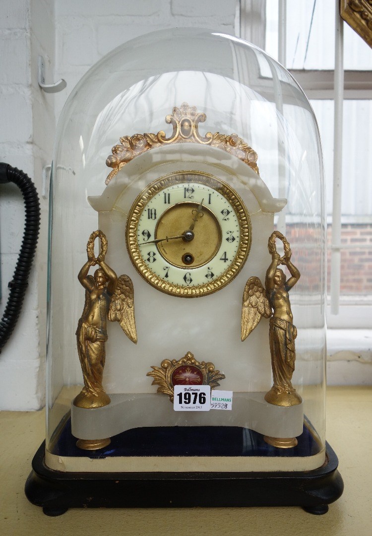 Appraisal: An alabaster and gilt metal mounted mantel clock late th