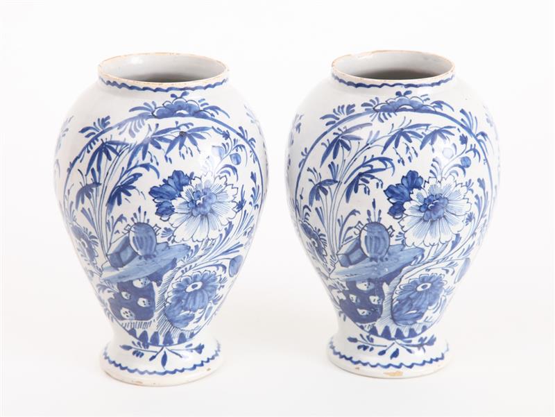 Appraisal: PAIR OF DUTCH BLUE AND WHITE DELFT VASES Unmarked each