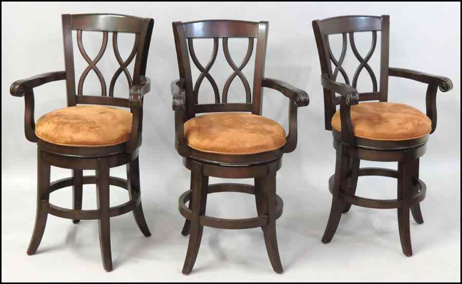 Appraisal: SET OF THREE CONTEMPORARY SWIVEL STOOLS Back height '' Condition