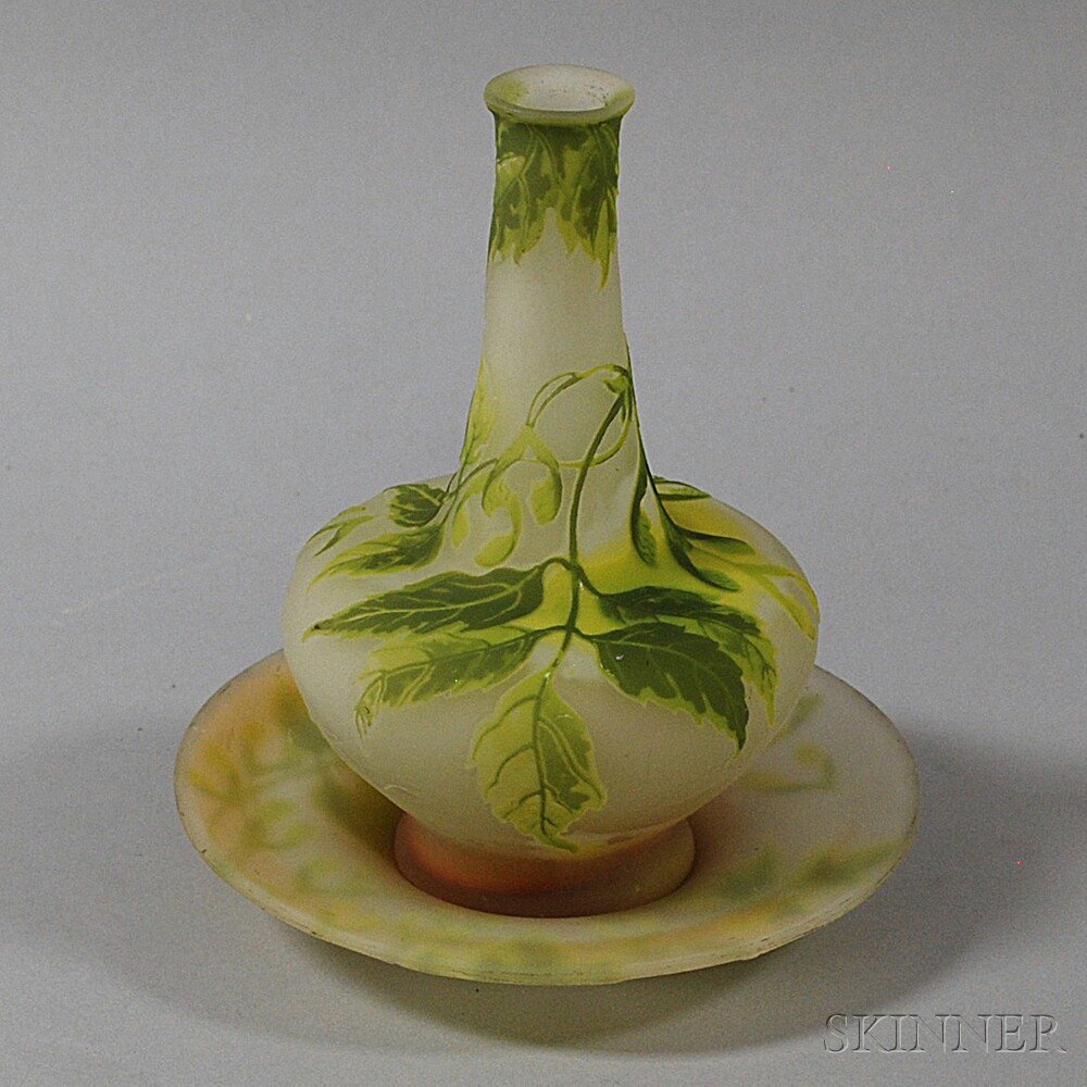 Appraisal: Cameo Glass Vase and Underplate th century the vase with