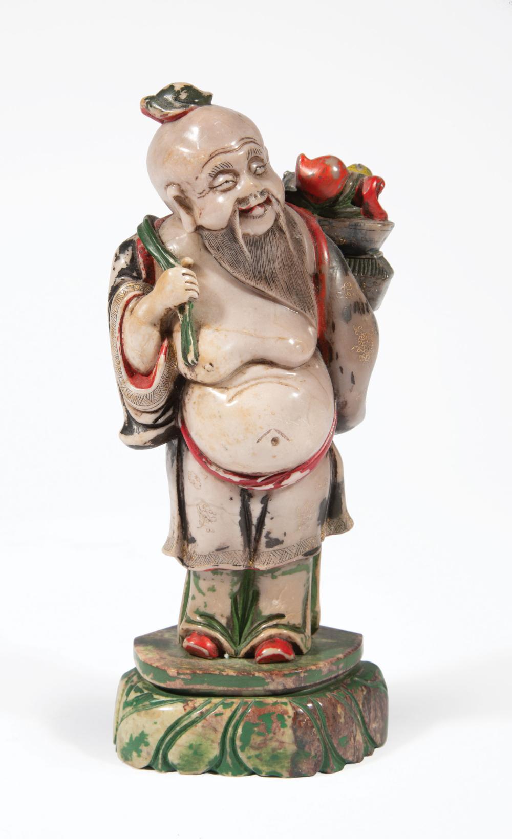 Appraisal: Chinese Polychrome Painted Soapstone Figure of Shoulao th early th