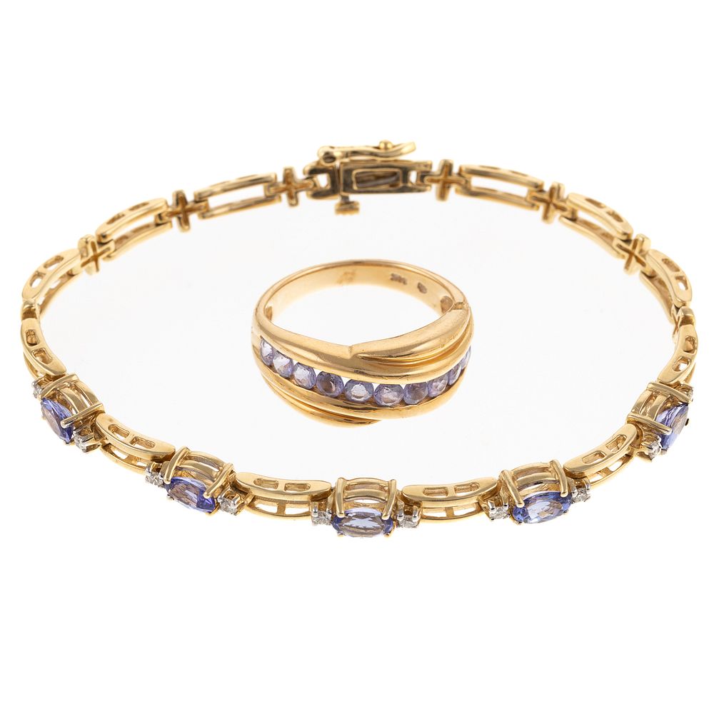 Appraisal: A Tanzanite Ring Bracelet in K K yellow gold band