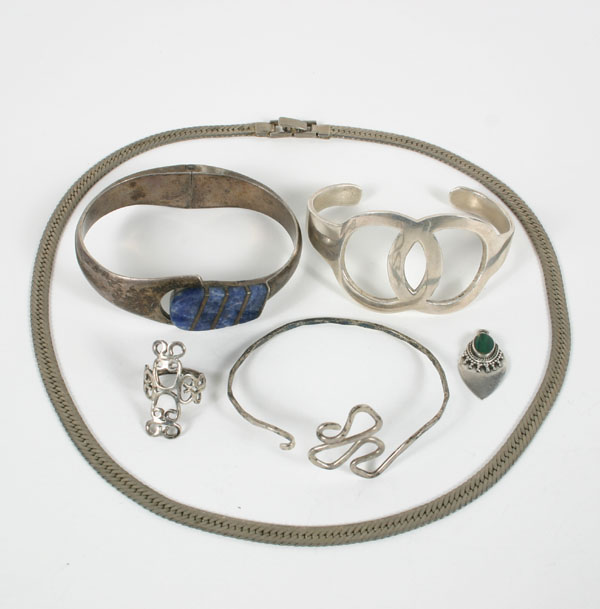 Appraisal: Lot of pieces vintage sterling jewelry including Mexican bracelets one