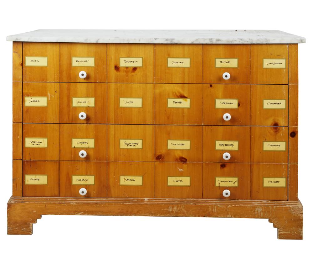 Appraisal: MARBLE-TOP CHEST OF DRAWERShaving three full-width drawers the lowest drawer