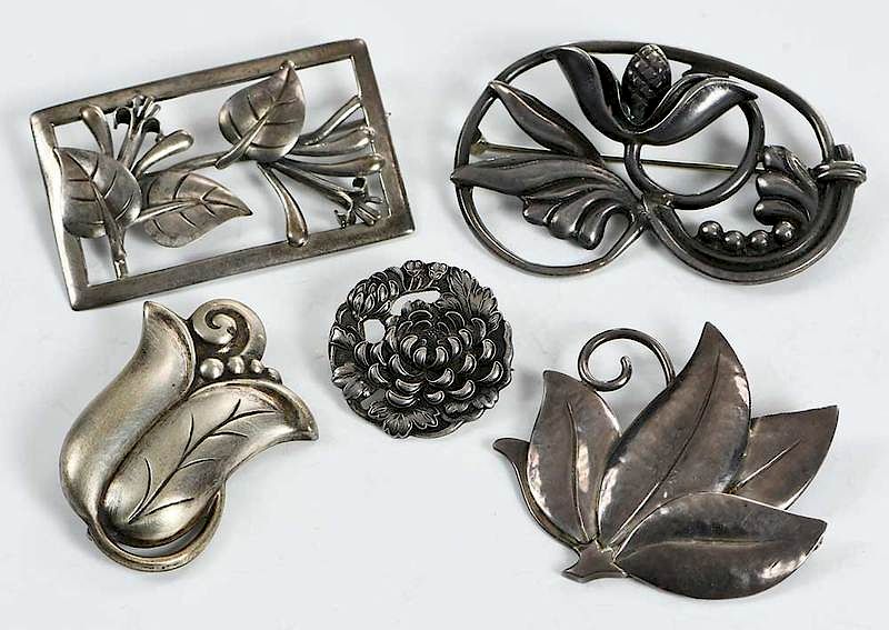 Appraisal: Five Sterling Brooches including Joan Polsdorfer design LaPaglia International Silver