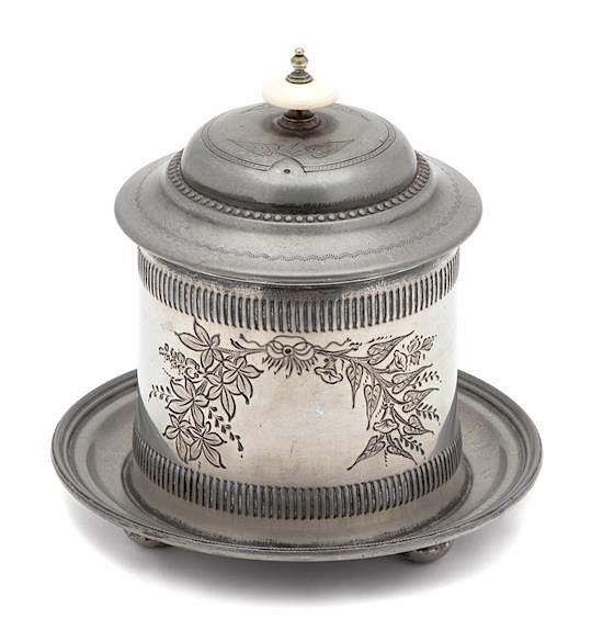 Appraisal: An English Silverplate Biscuit Jar Height inches An English Silverplate