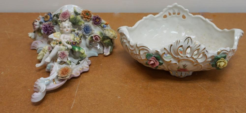 Appraisal: German Porcelain Floral and Putti Decorated Bracket and a Dresden