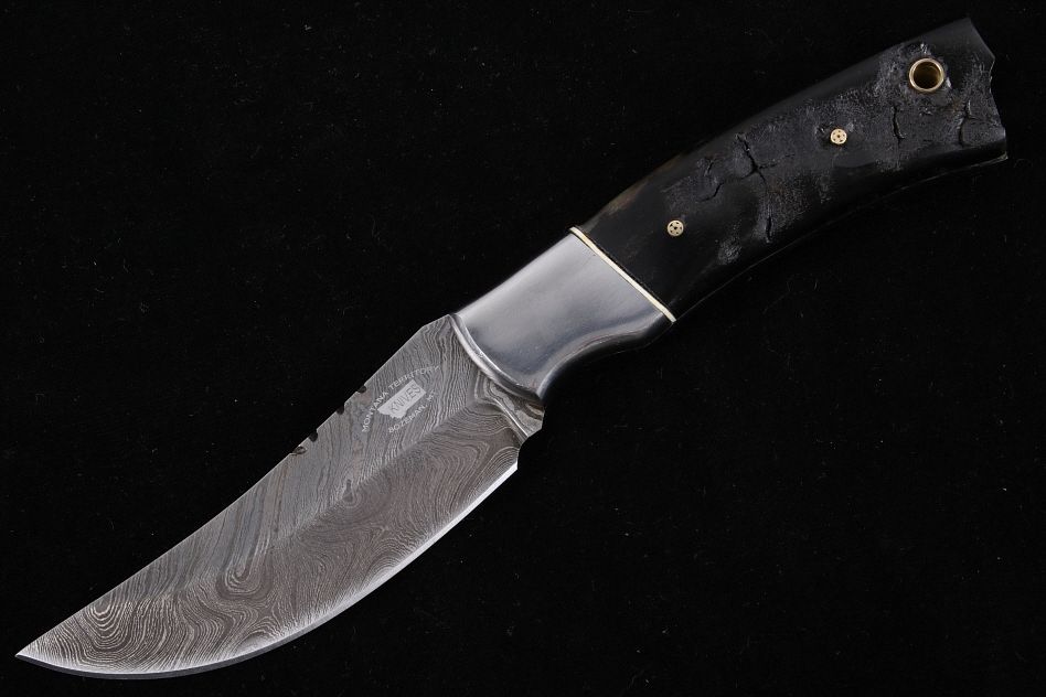 Appraisal: M T Knives of Bozeman Rams Horn Damascus Knife This