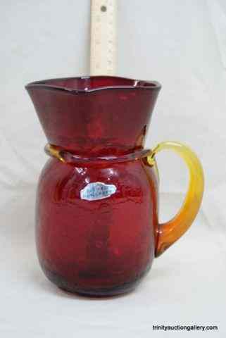 Appraisal: Blenko Amberina Crackle Glass Pitcher w LabelThis is for a