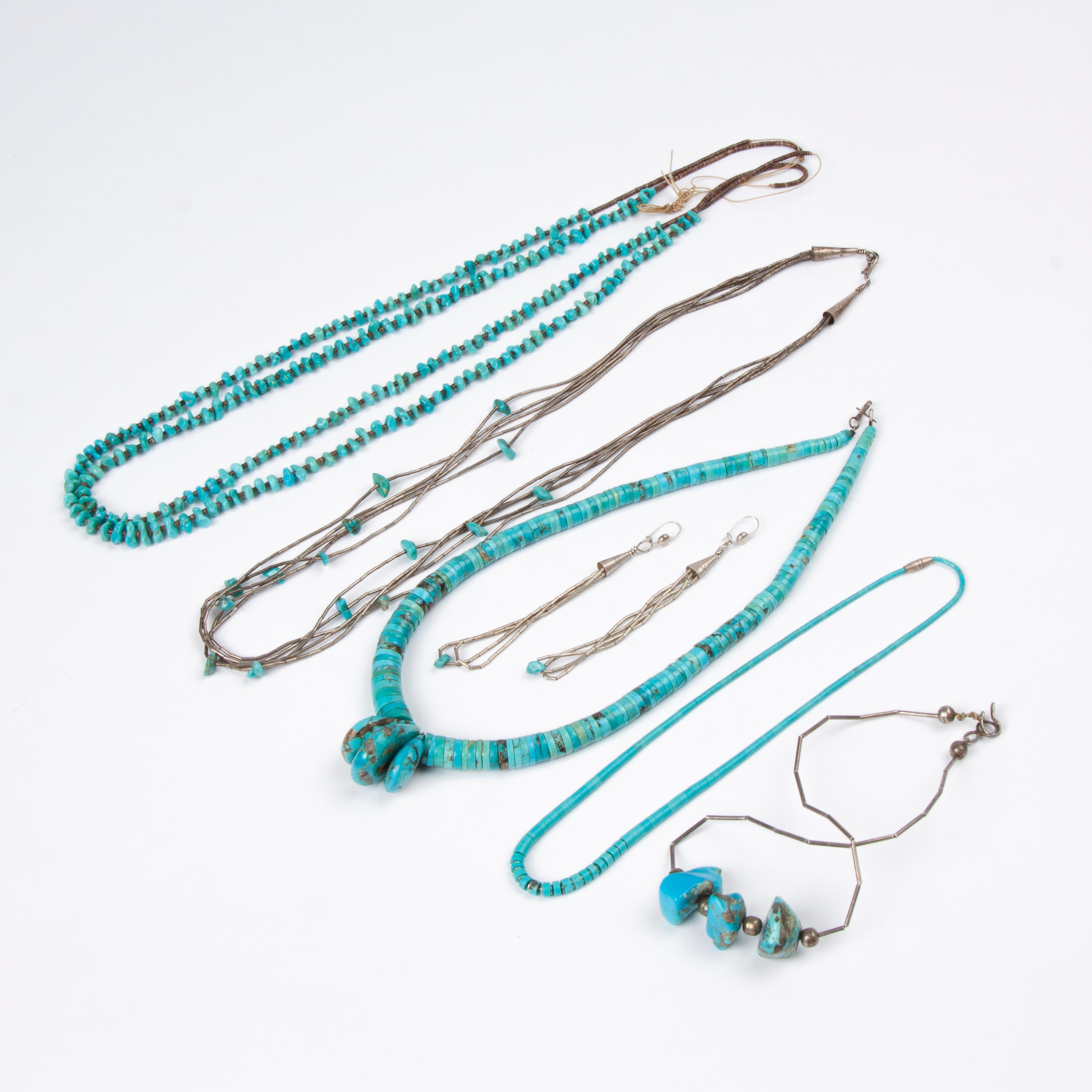 Appraisal: GROUP OF NATIVE AMERICAN TURQUOISE JEWELRY A group of turquoise