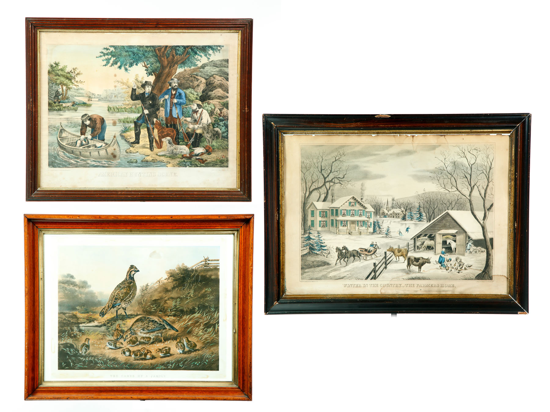 Appraisal: THREE FRAMED PRINTS American mid th century N Currier print