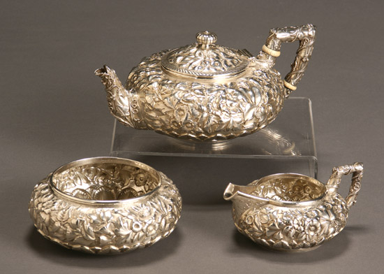 Appraisal: J E Caldwell Co Repouss Sterling Three-Piece Tea Service Philadelphia