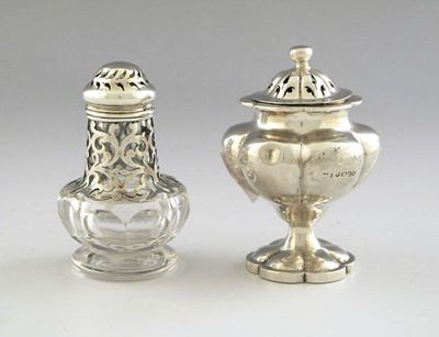 Appraisal: A Victorian silver mounted glass caster of faceted baluster form