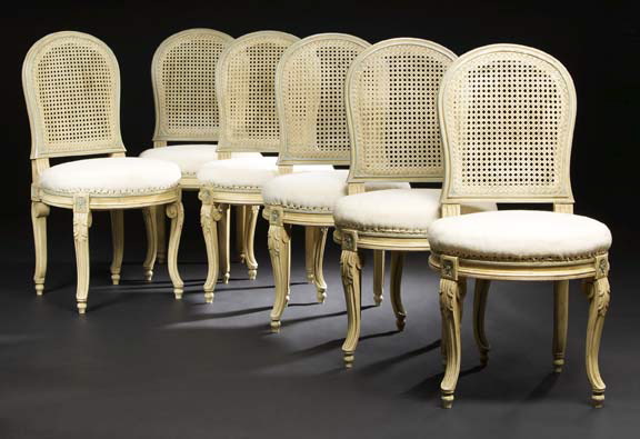 Appraisal: Suite of Six Louis XV XVI Transitional-Style Polychromed Sidechairs early