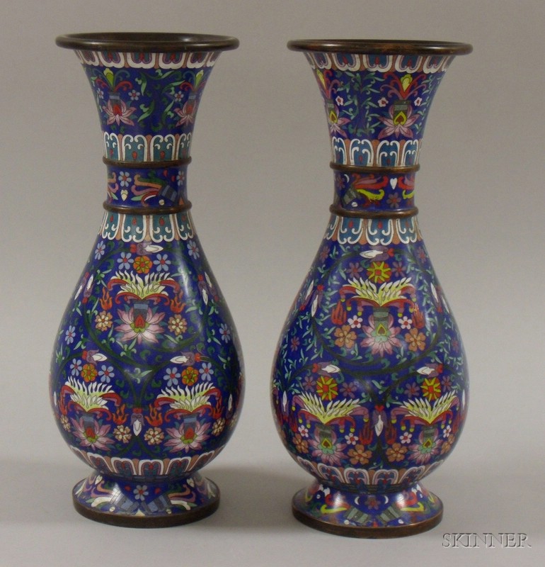 Appraisal: Pair of Chinese Cloisonne Vases ht in