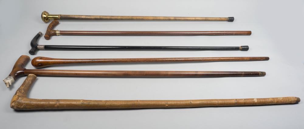 Appraisal: COLLECTION OF SIX WALKING STICKS AND CANES including a stick