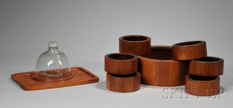 Appraisal: Eight Woodenware Serving Pieces Teak and glass Denmark Dansk salad