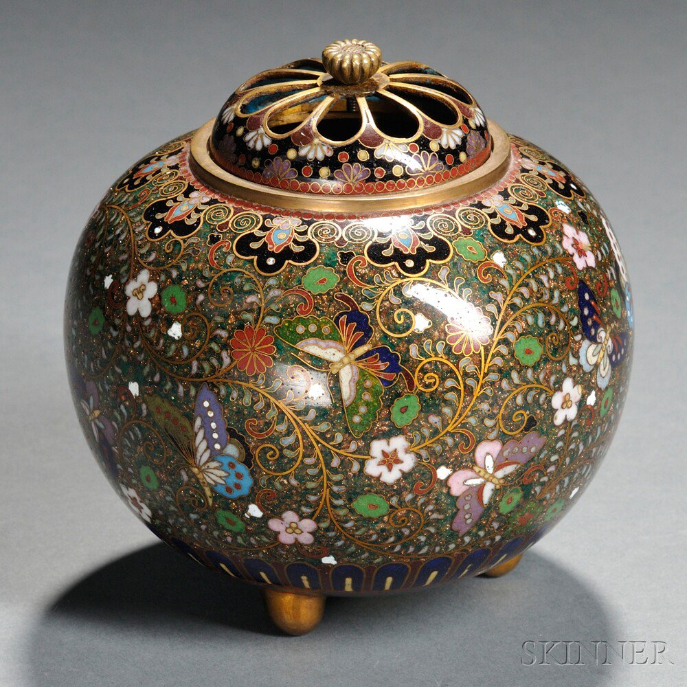 Appraisal: Cloisonne Covered Censer Japan th century globular resting on a