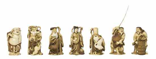 Appraisal: A Set of Seven Japanese Carved Ivory Immortals each having