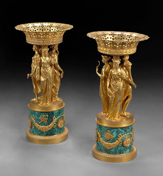 Appraisal: Each with pierced everted basket supported by three classical maidens