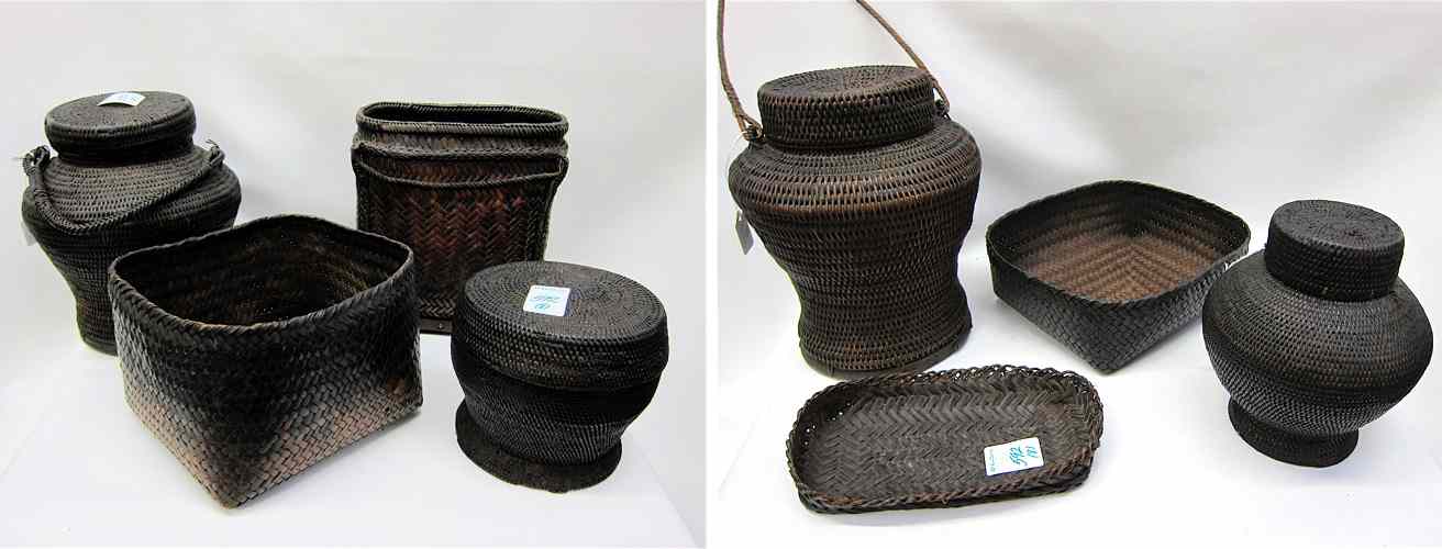 Appraisal: EIGHT COLLECTIBLE FILIPINO HAND WOVEN STORAGE BASKETS called ''Iorot'' which