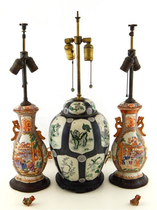 Appraisal: ASIAN Three Chinese vessels converted to lamps Chinese ginger jar