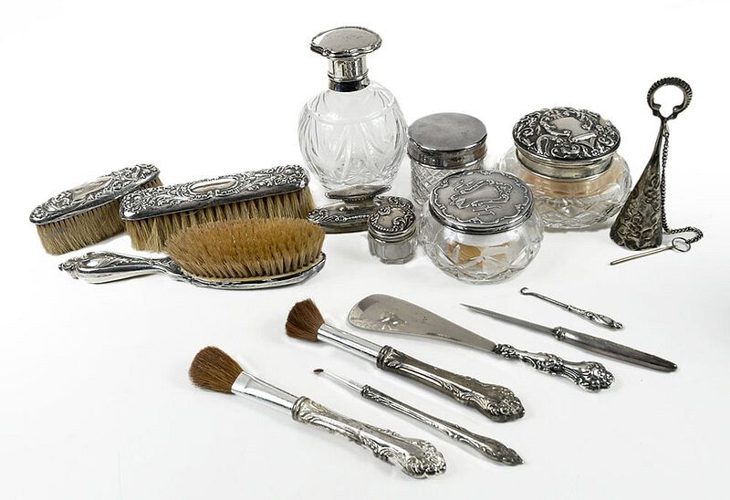 Appraisal: Sixteen Silver Dresser Items American th century seven sterling three