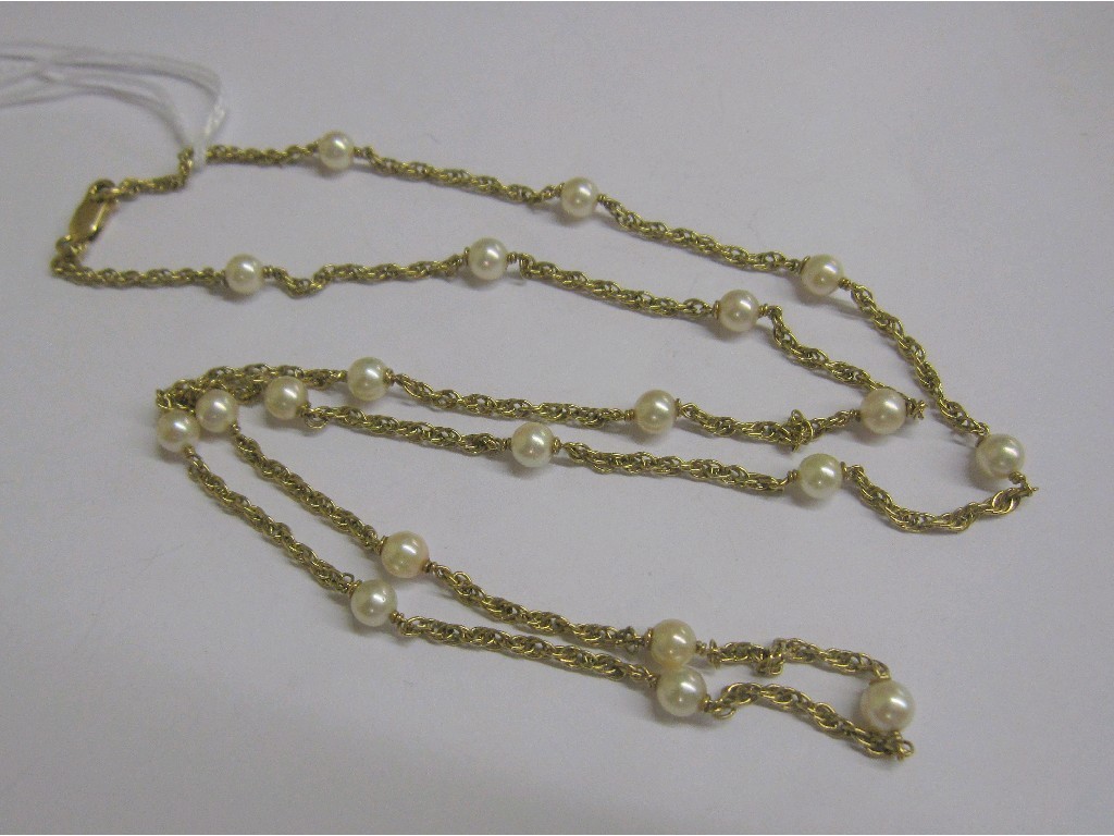 Appraisal: Nine carat gold cultured pearl spacer necklace Approx cm