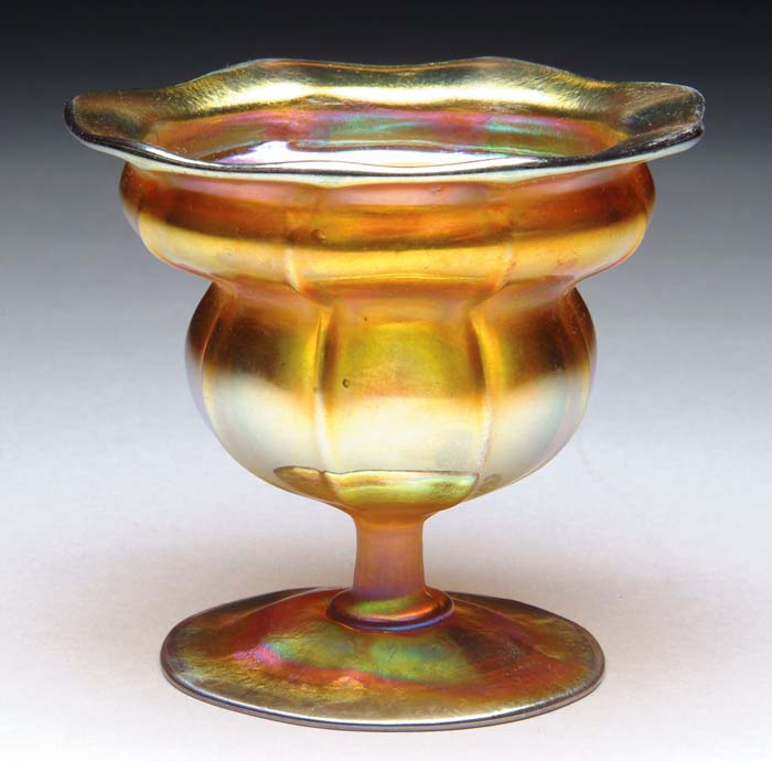 Appraisal: TIFFANY STUDIOS VASE Very pretty gold Favrile vase has slightly