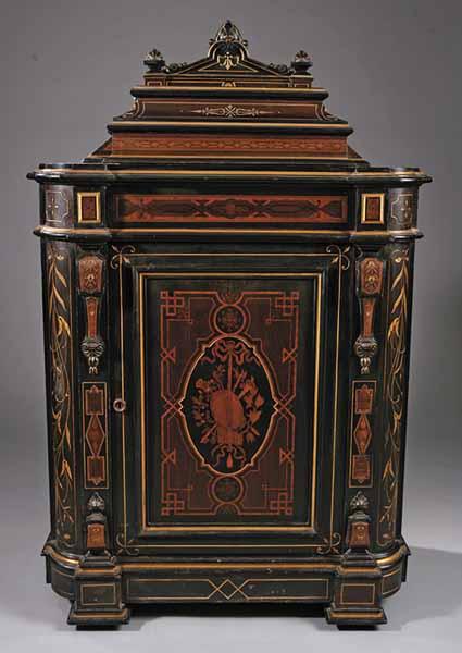 Appraisal: An American Neo-Grec Cherry Rosewood Marquetry Ebonized and Gilt-Incised Parlor