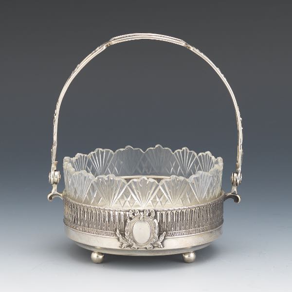 Appraisal: SILVER AND CRYSTAL BASKET x x silver basket weighs toz