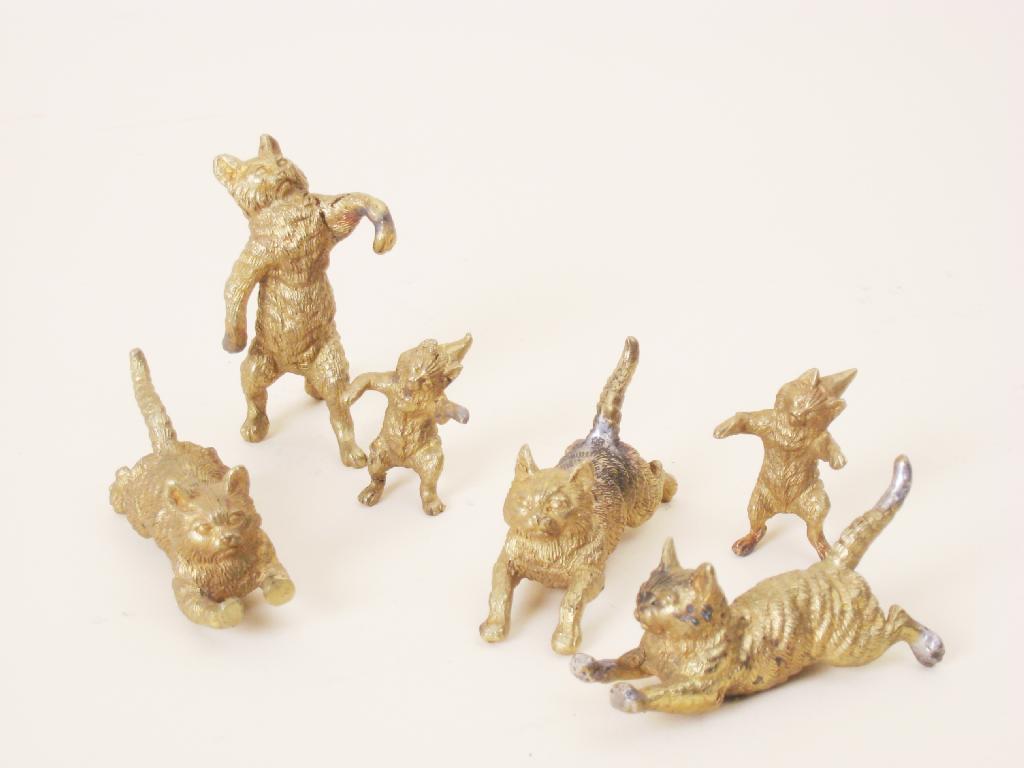 Appraisal: Six finely modelled brass figures of Cats some restoration