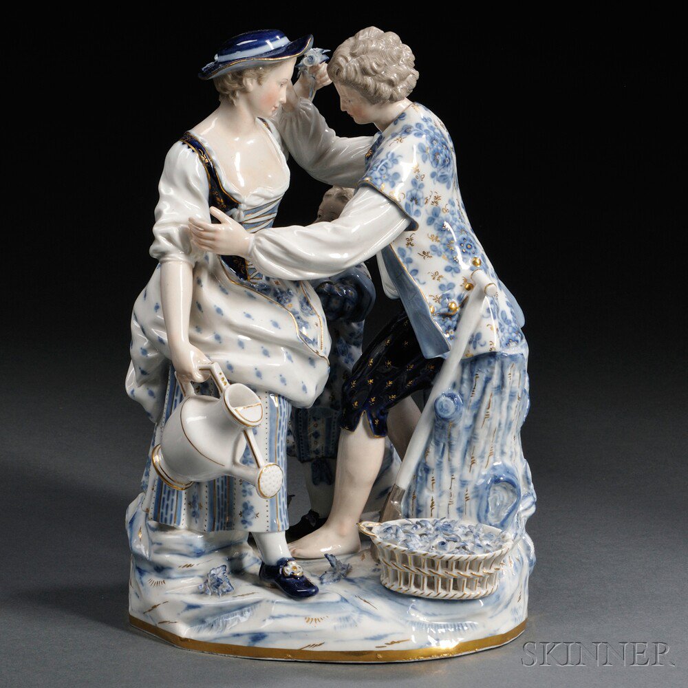 Appraisal: Meissen Porcelain Blue and White Figural Group Germany c with