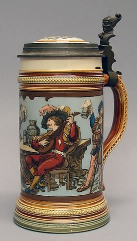 Appraisal: Inlaid pewter lid tavern scene with musician t overall S