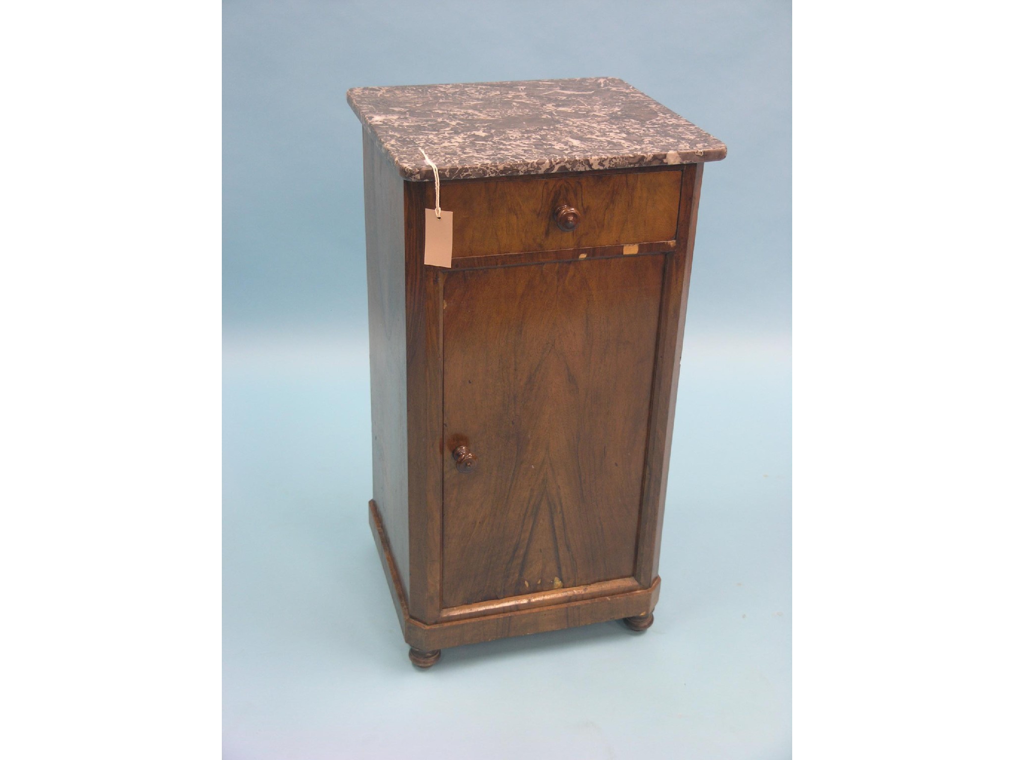 Appraisal: A th century French walnut bedside cupboard with single drawer