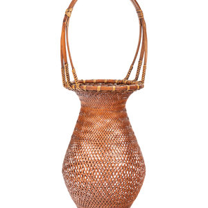 Appraisal: A Bamboo Flower Arranging Basket TH CENTURY having a pear-shaped