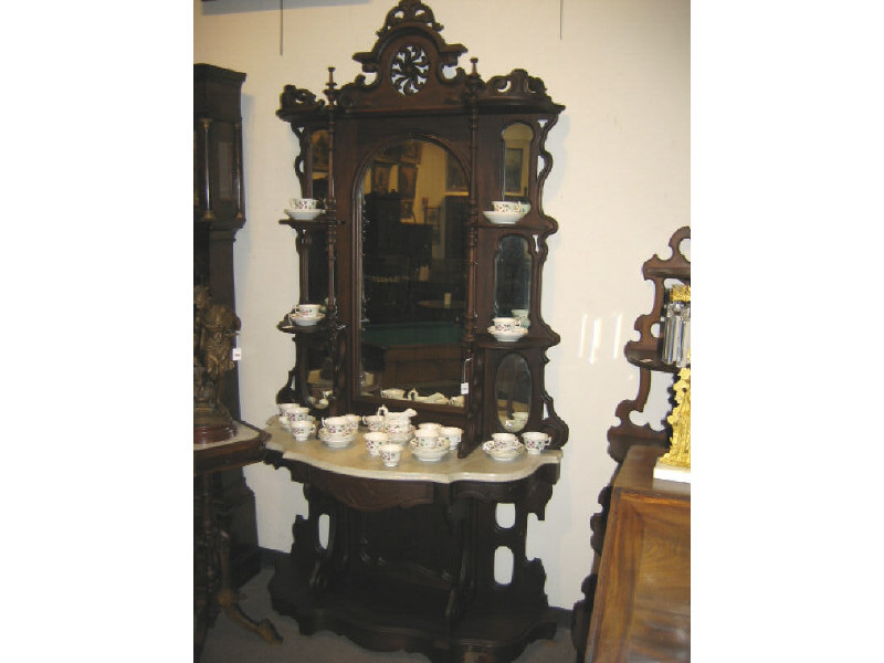 Appraisal: AMERICAN TH CENTURY ROSEWOOD CONSOLE ETAGERE With foliate crest over