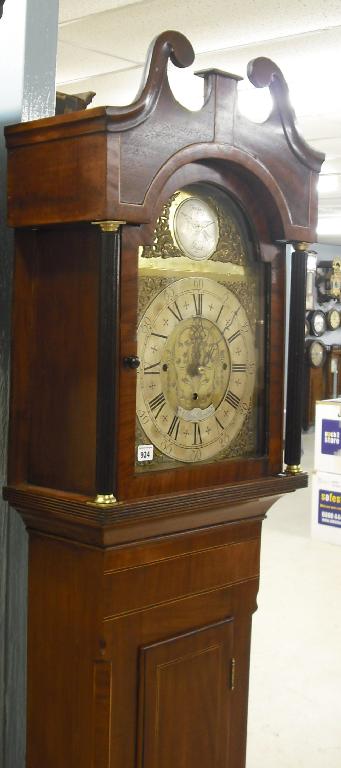 Appraisal: Mahogany three train musical longcase clock the brass arched dial