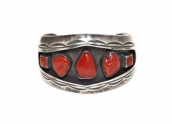 Appraisal: A Navajo Sterling Silver and Coral Shadow Box Bracelet having