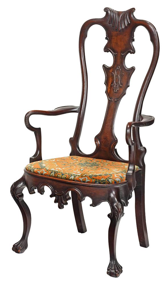 Appraisal: Portuguese Baroque Style Mahogany Open Armchair early th century exuberant