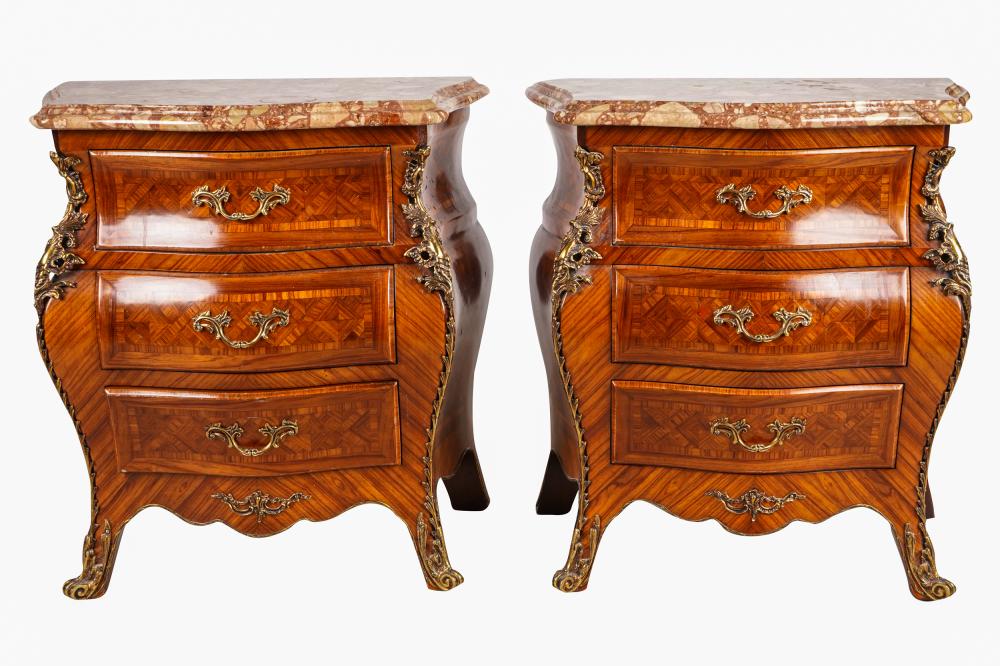 Appraisal: PAIR OF LOUIS XV STYLE METAL MOUNTED MARBLE TOP PETITE