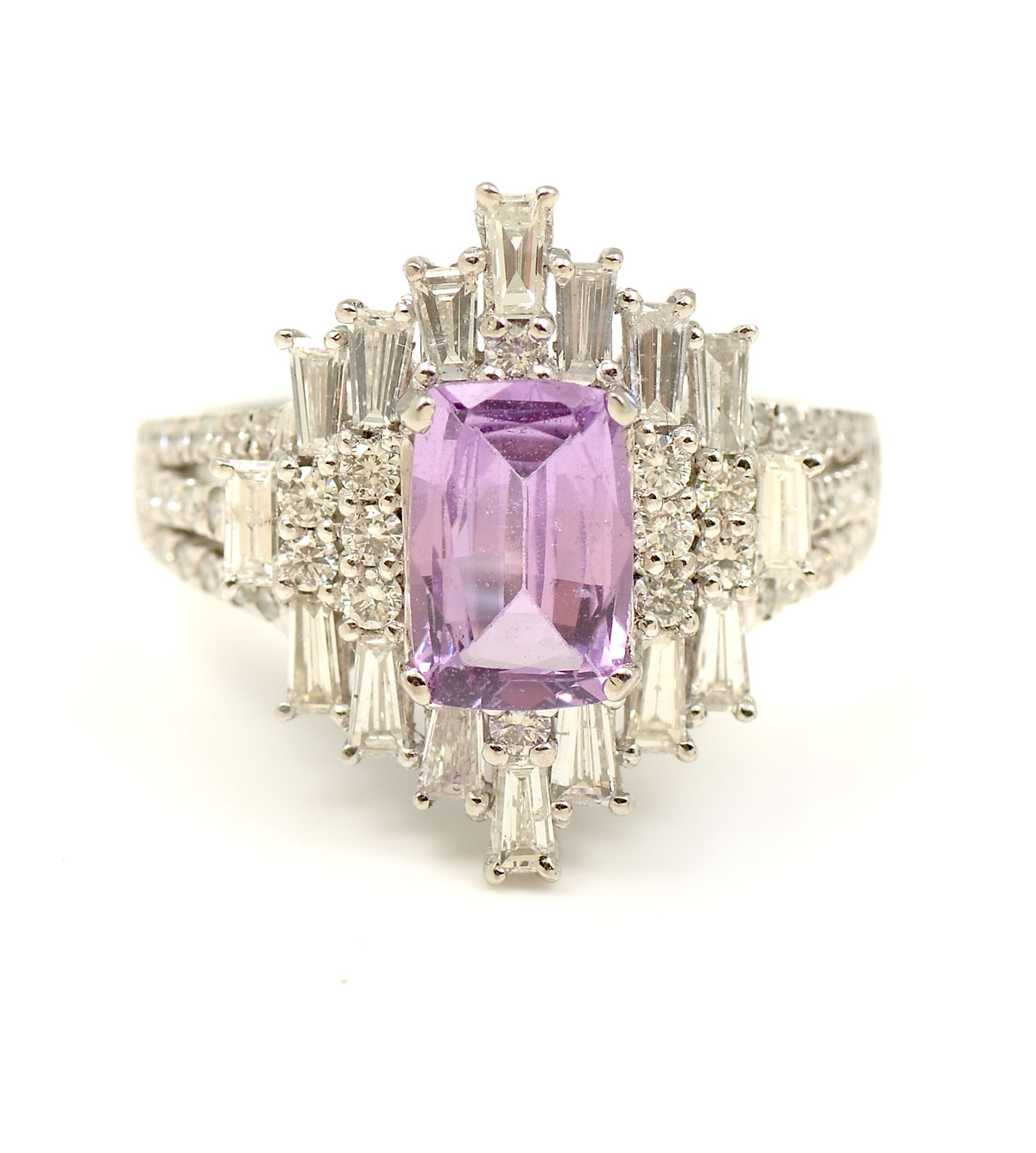 Appraisal: PLATINUM UNHEATED PINK SAPPHIRE DIAMOND RING CT modified cushion cut