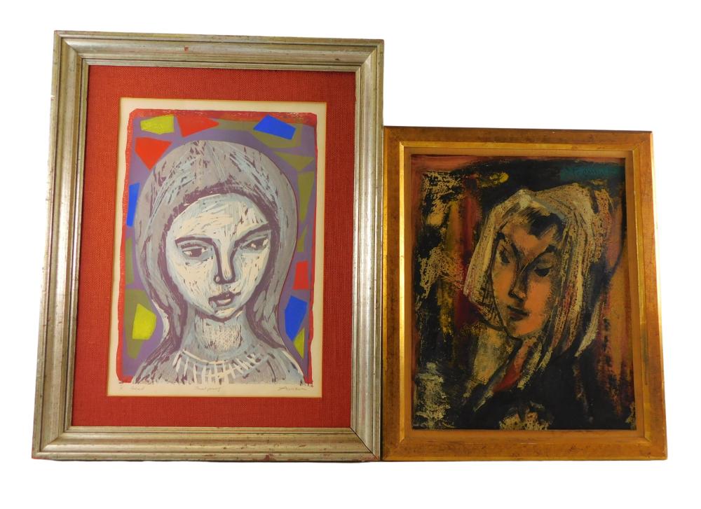 Appraisal: TWO STYLIZED PORTRAITS THE FIRST BY IRVING AMEN AMERICAN -