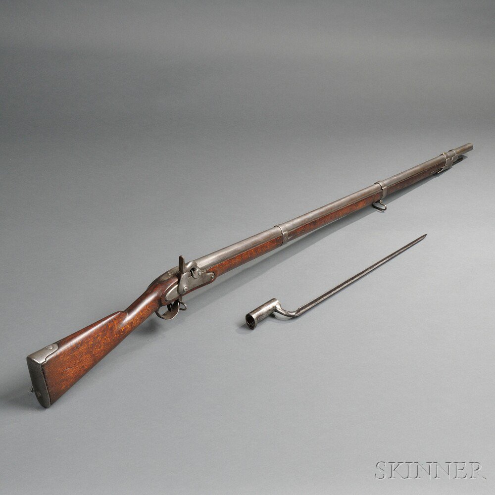 Appraisal: Austrian Percussion Musket and Bayonet c mid- th century beech